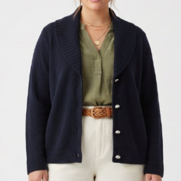 St. John Textured Navy 100% Wool Shawl Cardigan - Picture 4 of 11